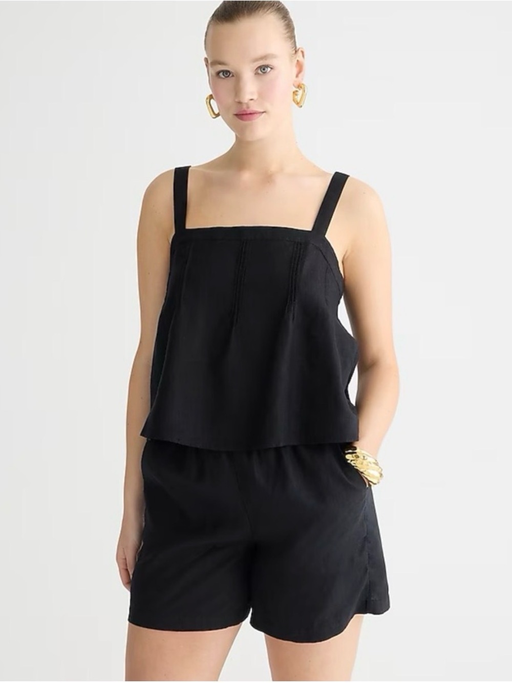 J. Crew Bow Back Linen Black Square Neck Flowy Top | Size L